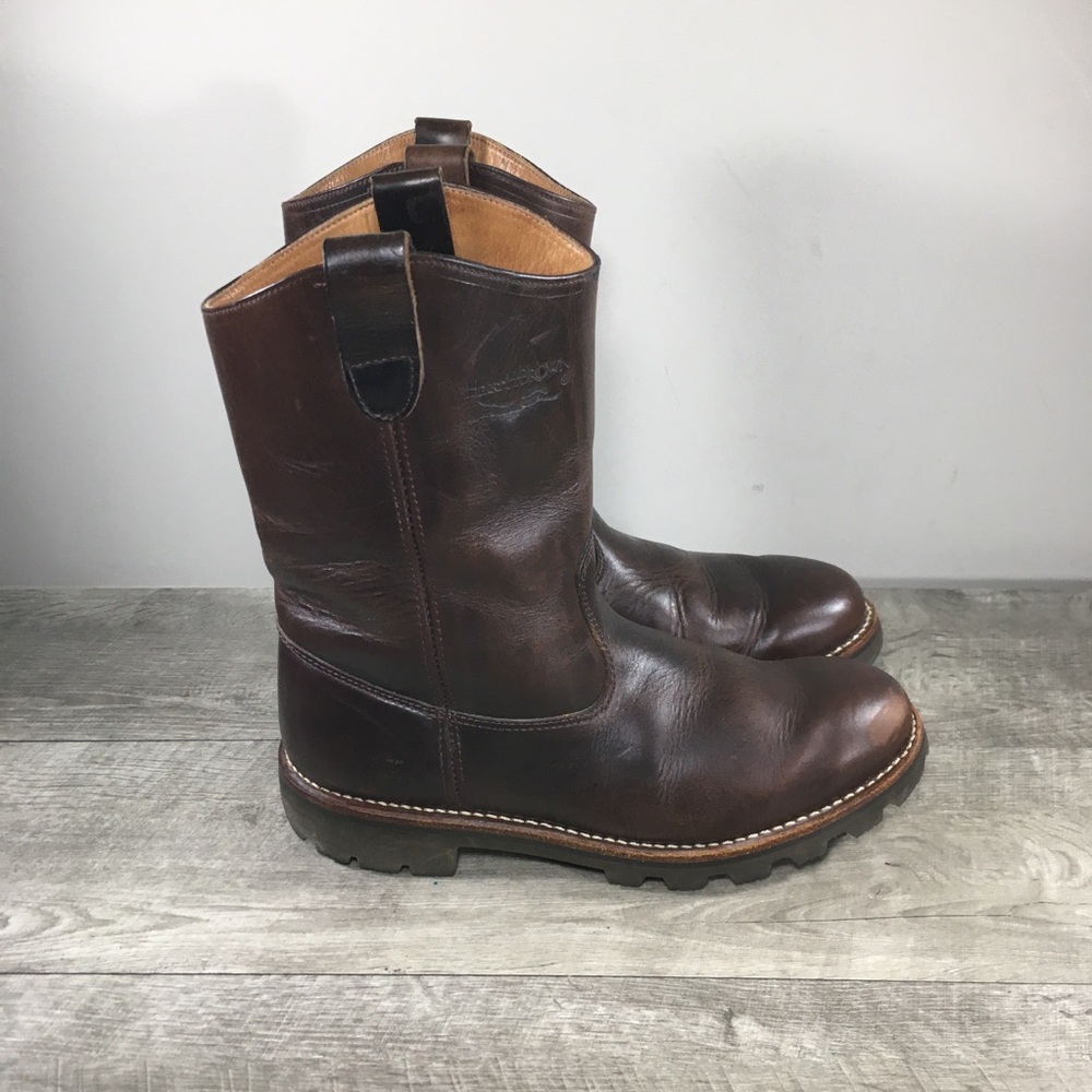 Vintage Henry H Brown Leather Roper Cowboy Western Men’s Lug Sole Boots Size 8.5